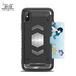 Wholesale iPhone Xr 6.1in Metallic Plate Case Work with Magnetic Holder and Card Slot (Black)